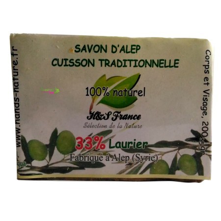 Savon d’Alep 33% Laurier – 200 g  – Pour la peau et les cheveux